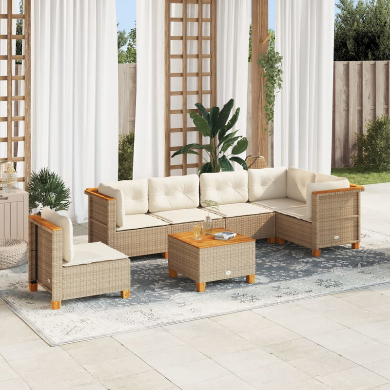 7 Piece Garden Sofa Set with Cushions Beige Poly Rattan Payday Deals