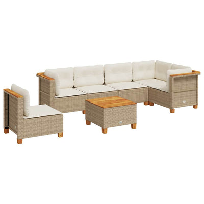 7 Piece Garden Sofa Set with Cushions Beige Poly Rattan Payday Deals