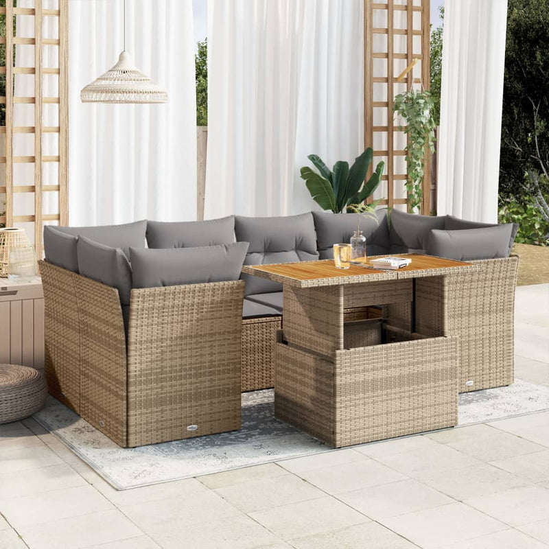 7 Piece Garden Sofa Set with Cushions Beige Poly Rattan Payday Deals