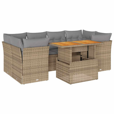 7 Piece Garden Sofa Set with Cushions Beige Poly Rattan Payday Deals