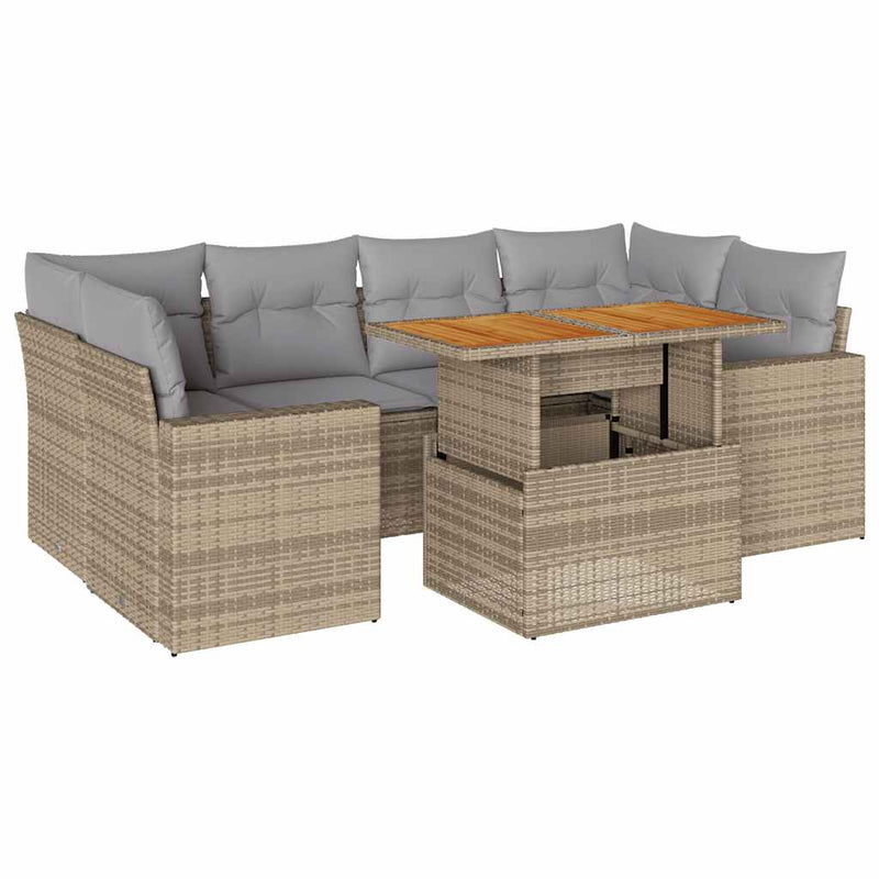 7 Piece Garden Sofa Set with Cushions Beige Poly Rattan Payday Deals