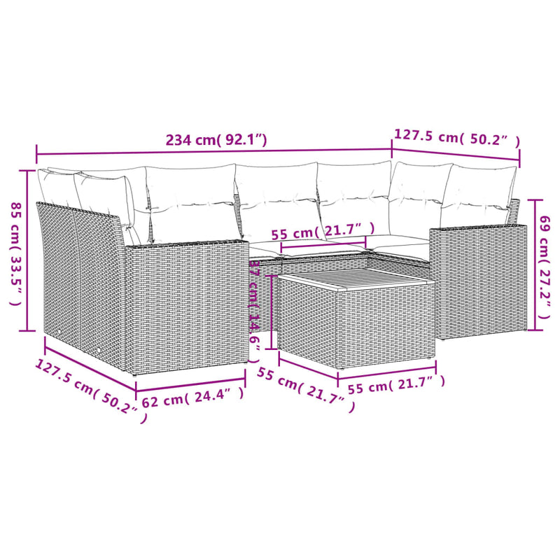 7 Piece Garden Sofa Set with Cushions Beige Poly Rattan Payday Deals