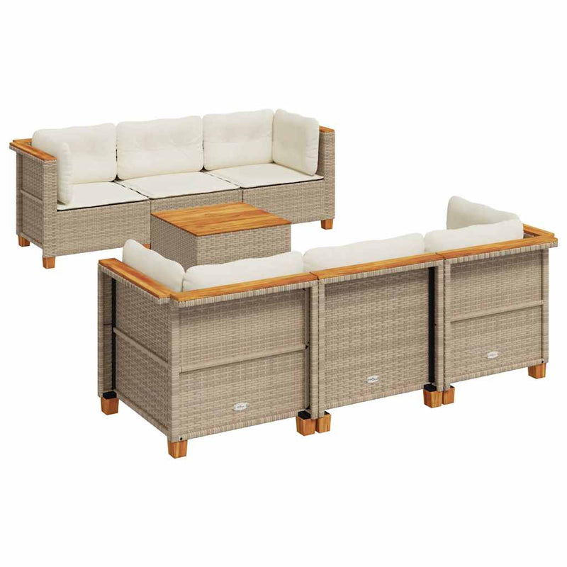 7 Piece Garden Sofa Set with Cushions Beige Poly Rattan Payday Deals