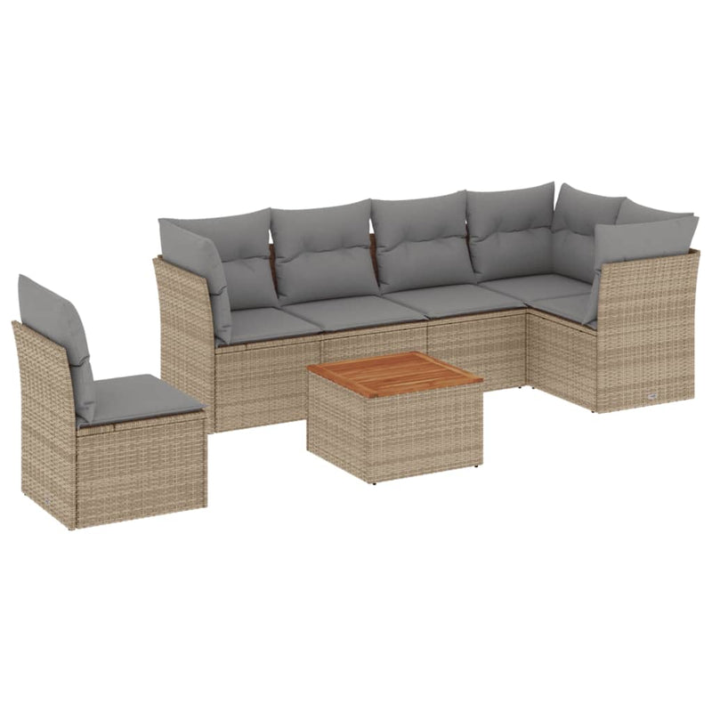 7 Piece Garden Sofa Set with Cushions Beige Poly Rattan Payday Deals