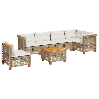 7 Piece Garden Sofa Set with Cushions Beige Poly Rattan Payday Deals