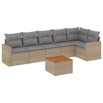 7 Piece Garden Sofa Set with Cushions Beige Poly Rattan Payday Deals