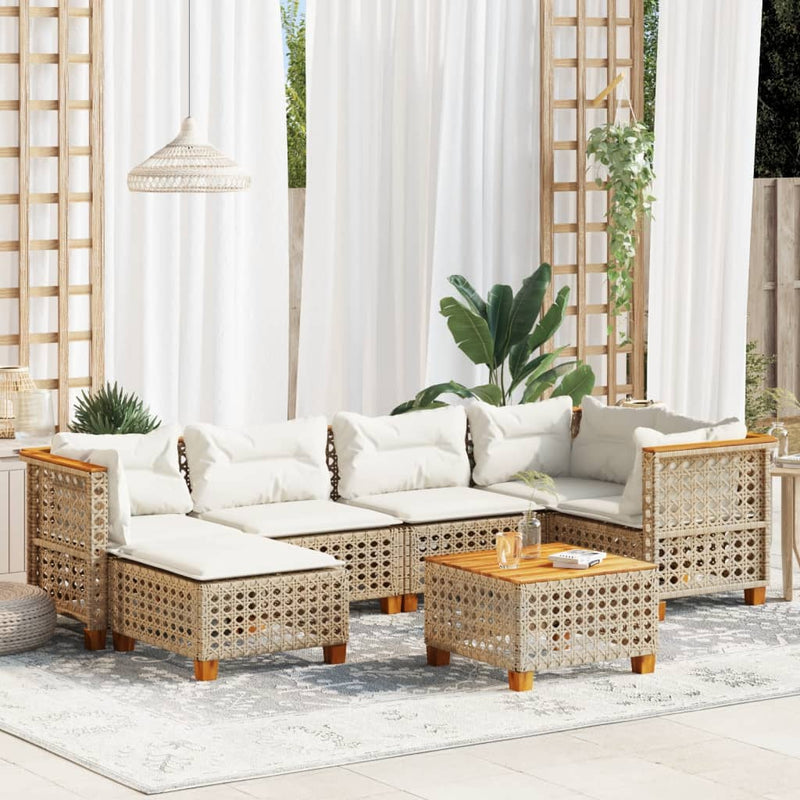 7 Piece Garden Sofa Set with Cushions Beige Poly Rattan Payday Deals