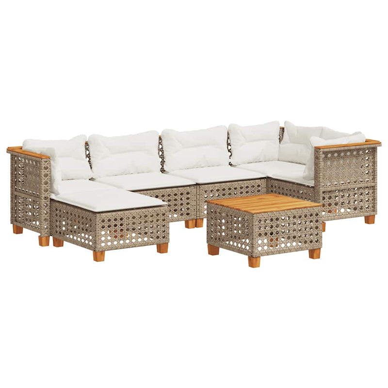 7 Piece Garden Sofa Set with Cushions Beige Poly Rattan Payday Deals