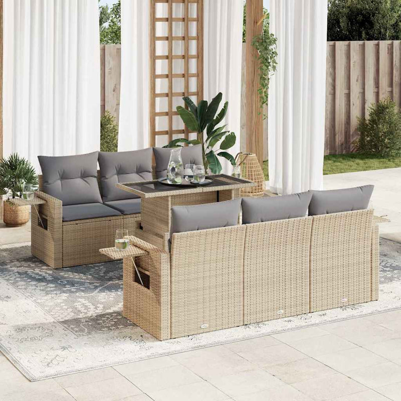 7 Piece Garden Sofa Set with Cushions Beige Poly Rattan Payday Deals