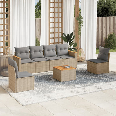 7 Piece Garden Sofa Set with Cushions Beige Poly Rattan