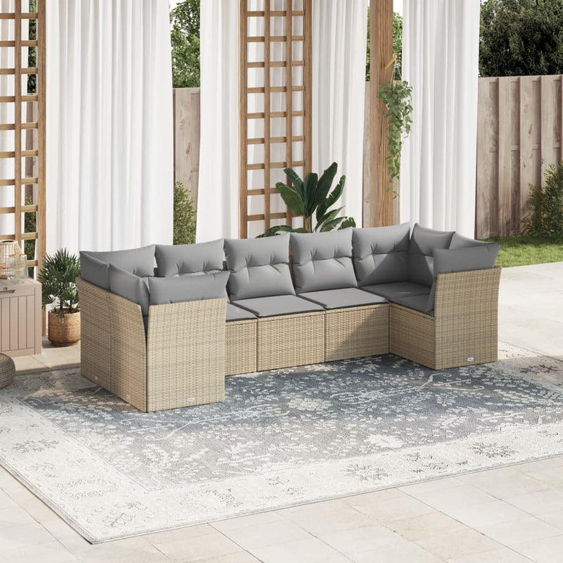 7 Piece Garden Sofa Set with Cushions Beige Poly Rattan Payday Deals