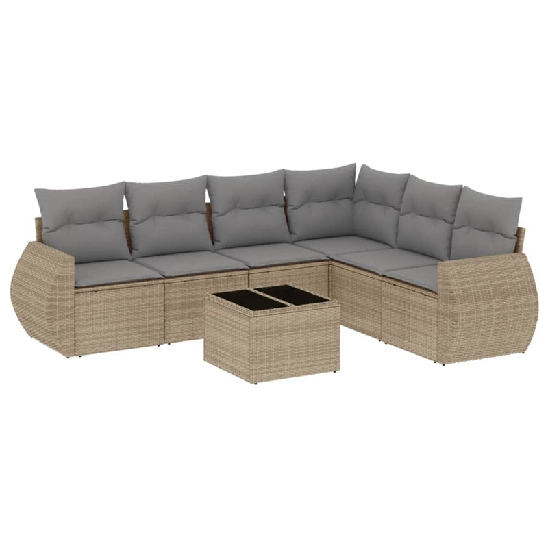 7 Piece Garden Sofa Set with Cushions Beige Poly Rattan Payday Deals