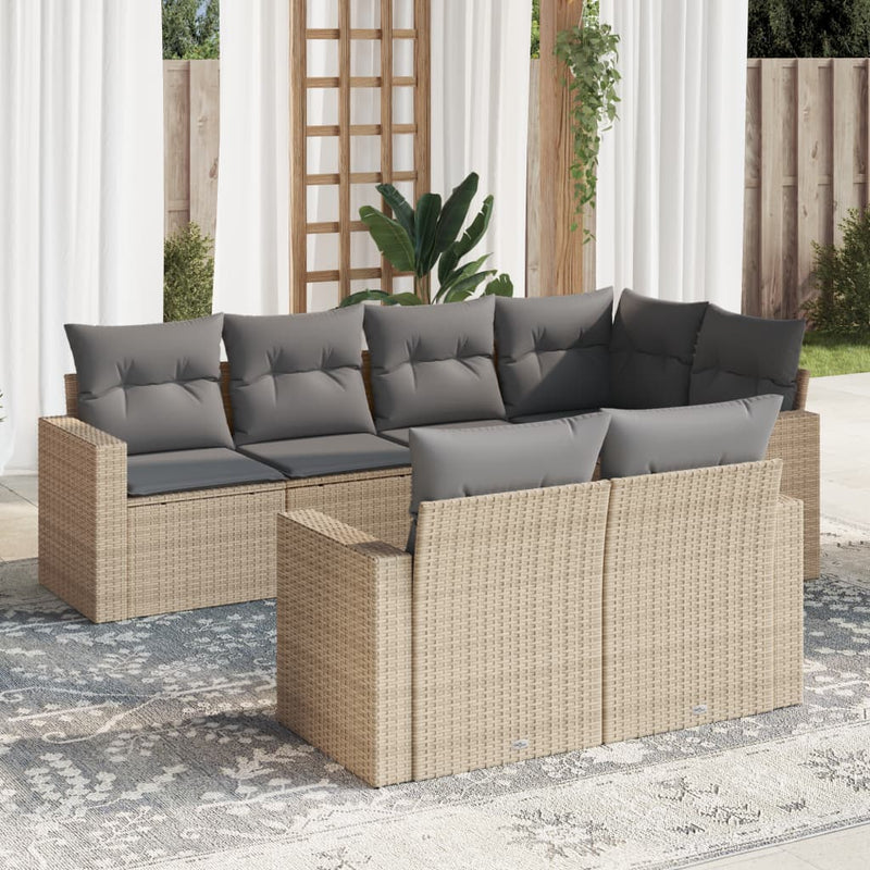 7 Piece Garden Sofa Set with Cushions Beige Poly Rattan Payday Deals