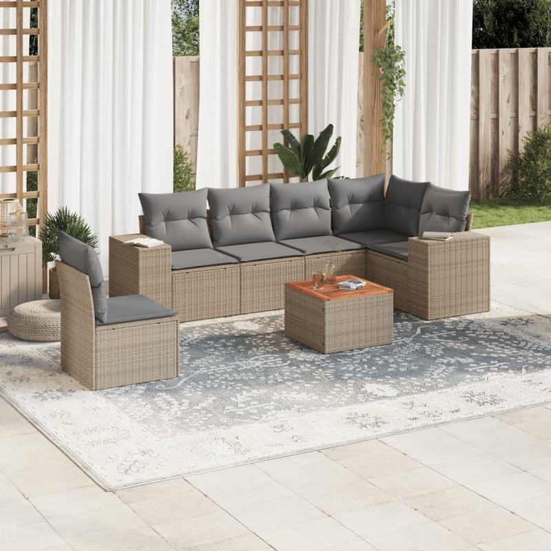 7 Piece Garden Sofa Set with Cushions Beige Poly Rattan Payday Deals