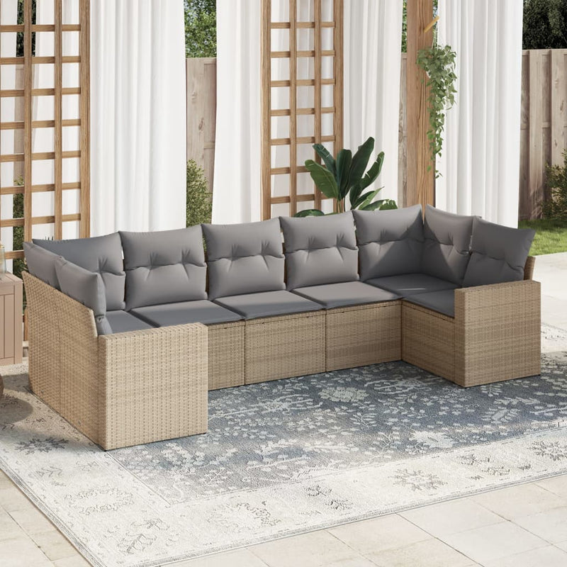 7 Piece Garden Sofa Set with Cushions Beige Poly Rattan Payday Deals