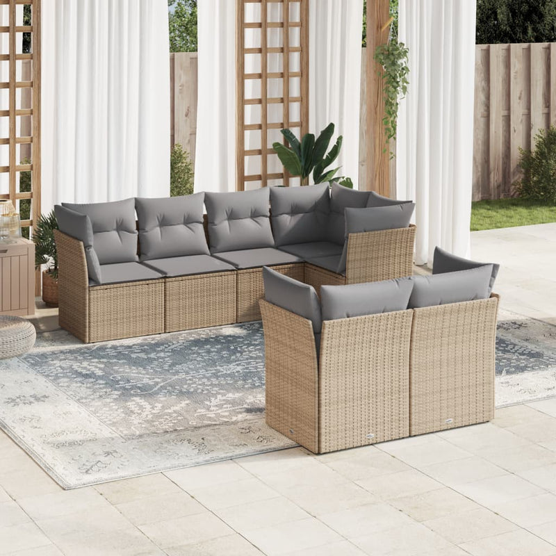 7 Piece Garden Sofa Set with Cushions Beige Poly Rattan Payday Deals