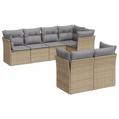 7 Piece Garden Sofa Set with Cushions Beige Poly Rattan Payday Deals