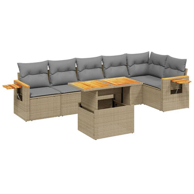 7 Piece Garden Sofa Set with Cushions Beige Poly Rattan Payday Deals