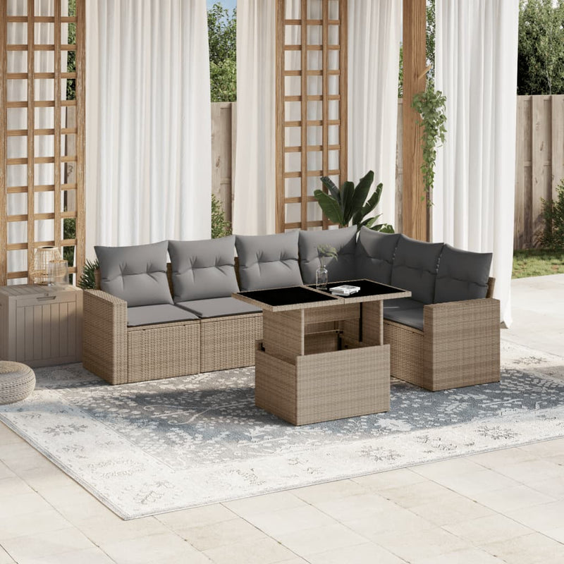 7 Piece Garden Sofa Set with Cushions Beige Poly Rattan Payday Deals