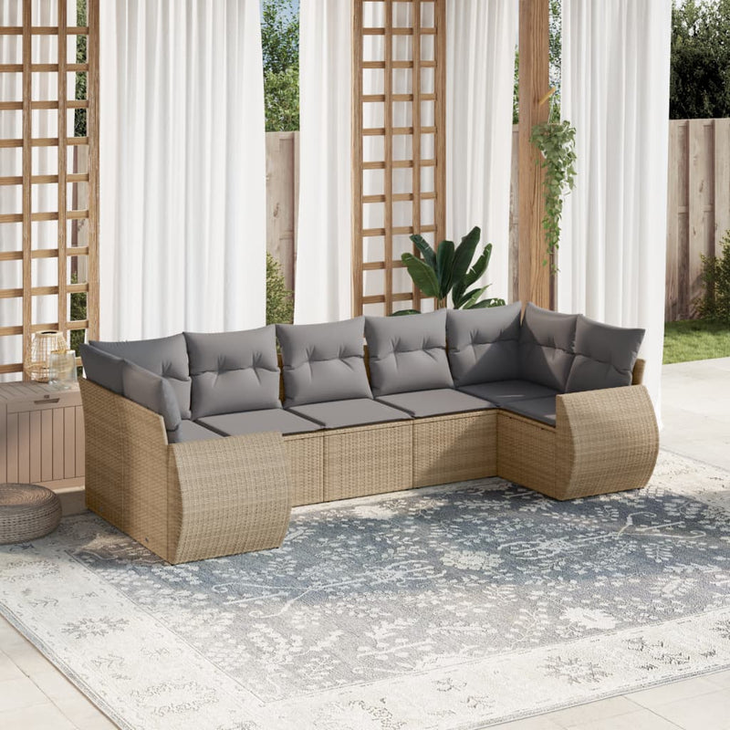 7 Piece Garden Sofa Set with Cushions Beige Poly Rattan Payday Deals