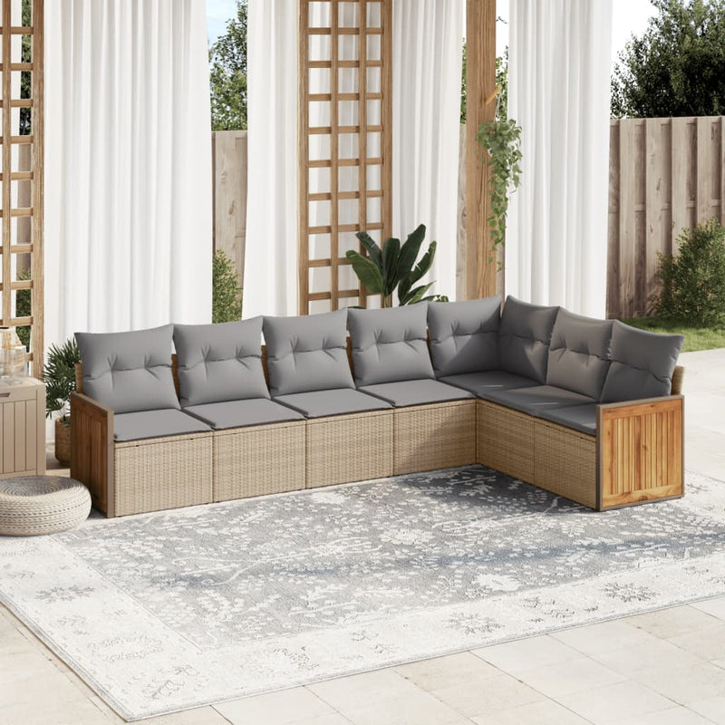 7 Piece Garden Sofa Set with Cushions Beige Poly Rattan Payday Deals