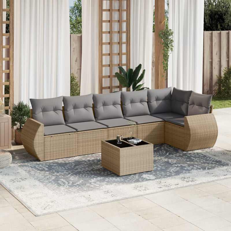 7 Piece Garden Sofa Set with Cushions Beige Poly Rattan Payday Deals