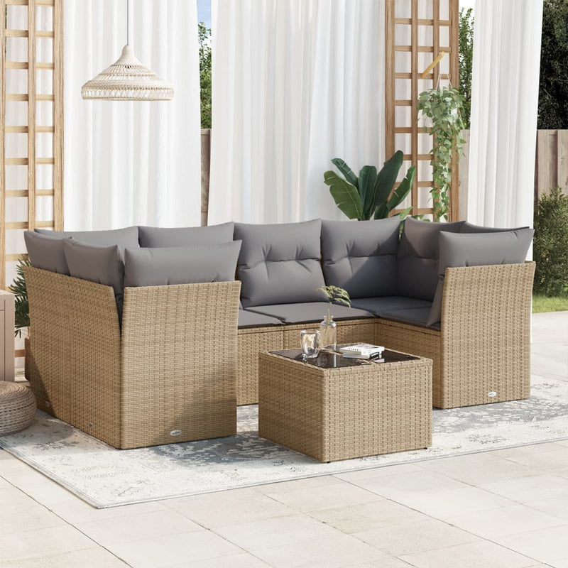 7 Piece Garden Sofa Set with Cushions Beige Poly Rattan Payday Deals