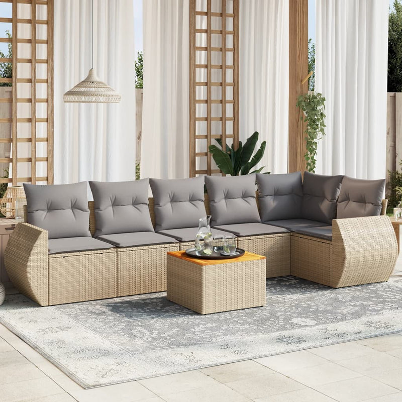 7 Piece Garden Sofa Set with Cushions Beige Poly Rattan Payday Deals