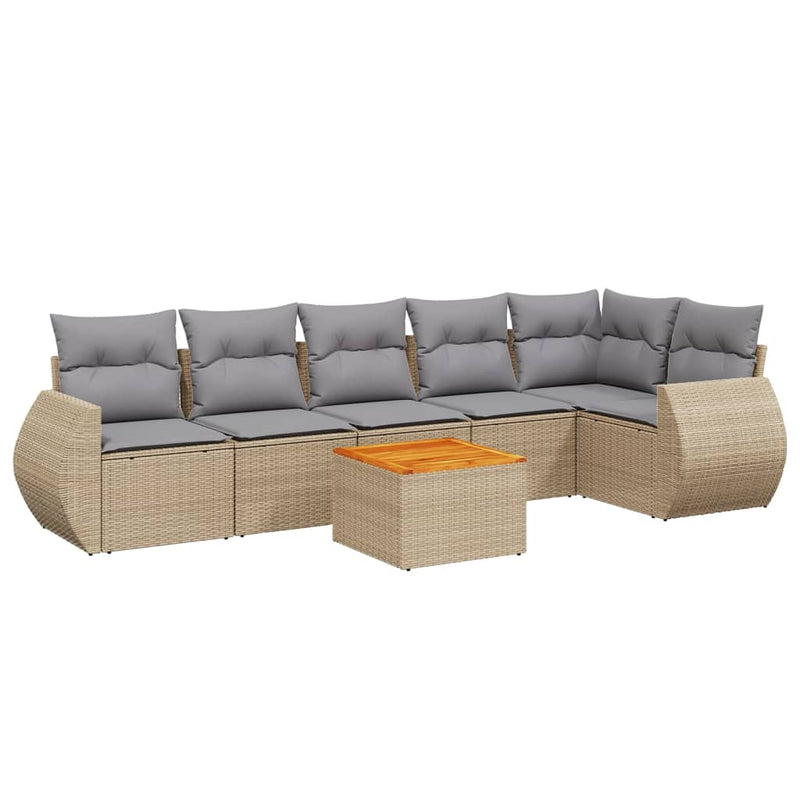 7 Piece Garden Sofa Set with Cushions Beige Poly Rattan Payday Deals