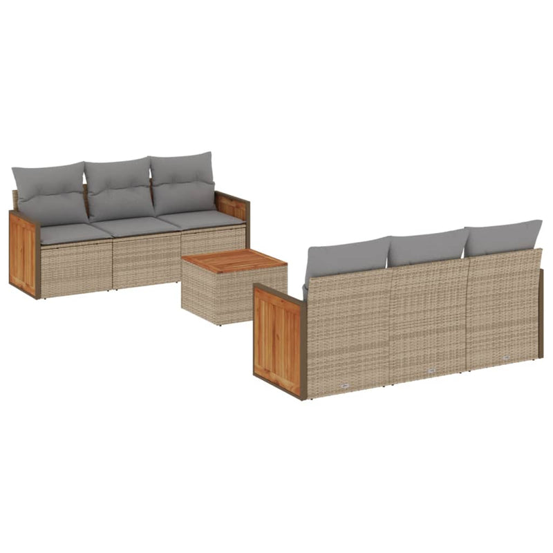 7 Piece Garden Sofa Set with Cushions Beige Poly Rattan Payday Deals