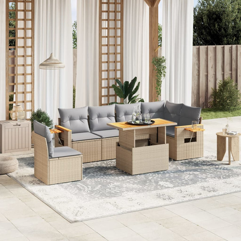 7 Piece Garden Sofa Set with Cushions Beige Poly Rattan Payday Deals