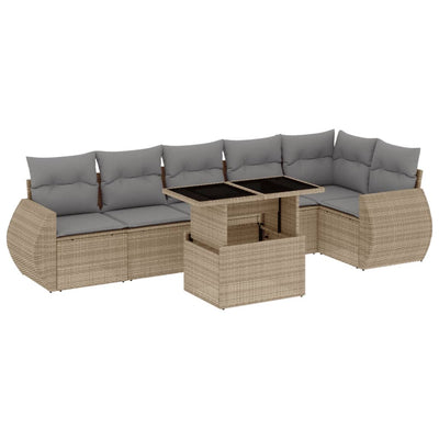 7 Piece Garden Sofa Set with Cushions Beige Poly Rattan Payday Deals