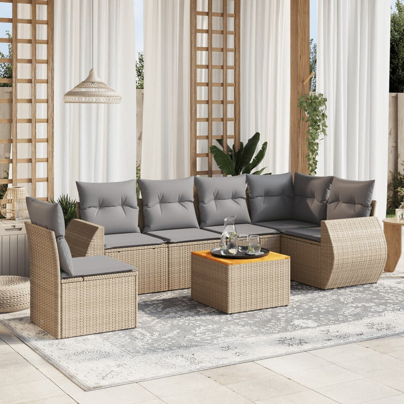 7 Piece Garden Sofa Set with Cushions Beige Poly Rattan Payday Deals