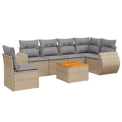 7 Piece Garden Sofa Set with Cushions Beige Poly Rattan Payday Deals