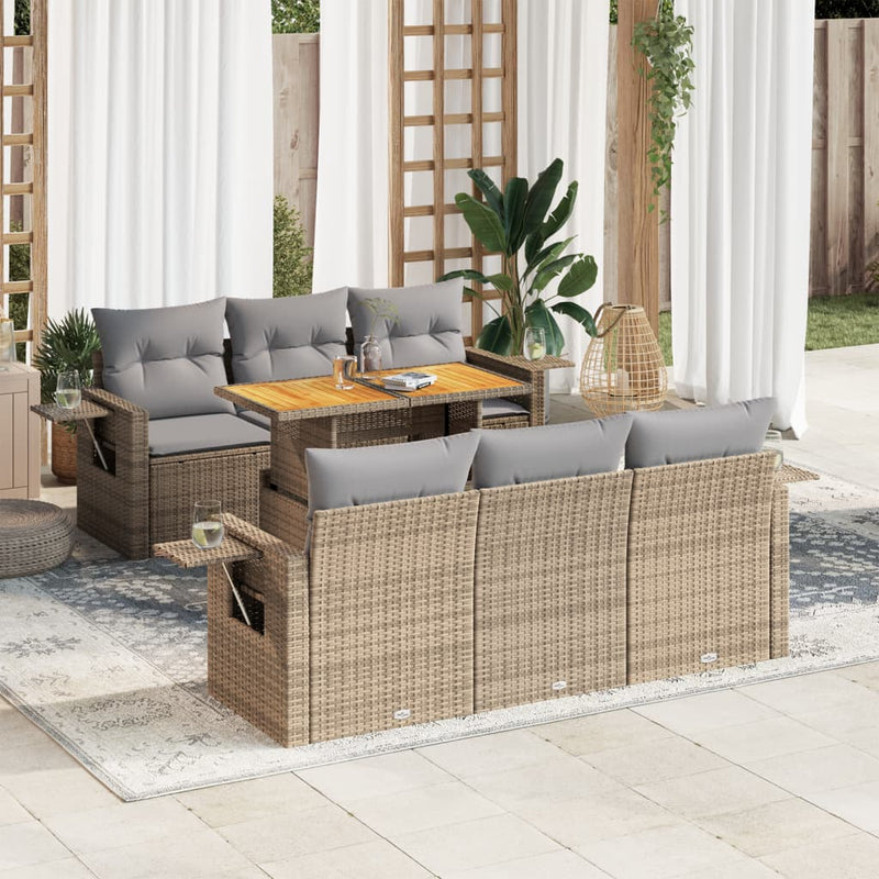 7 Piece Garden Sofa Set with Cushions Beige Poly Rattan Payday Deals