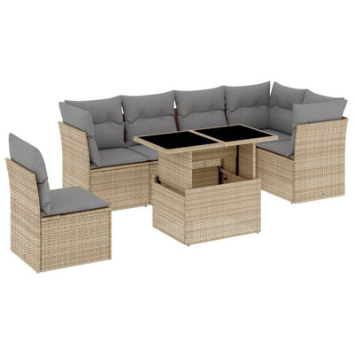 7 Piece Garden Sofa Set with Cushions Beige Poly Rattan Payday Deals