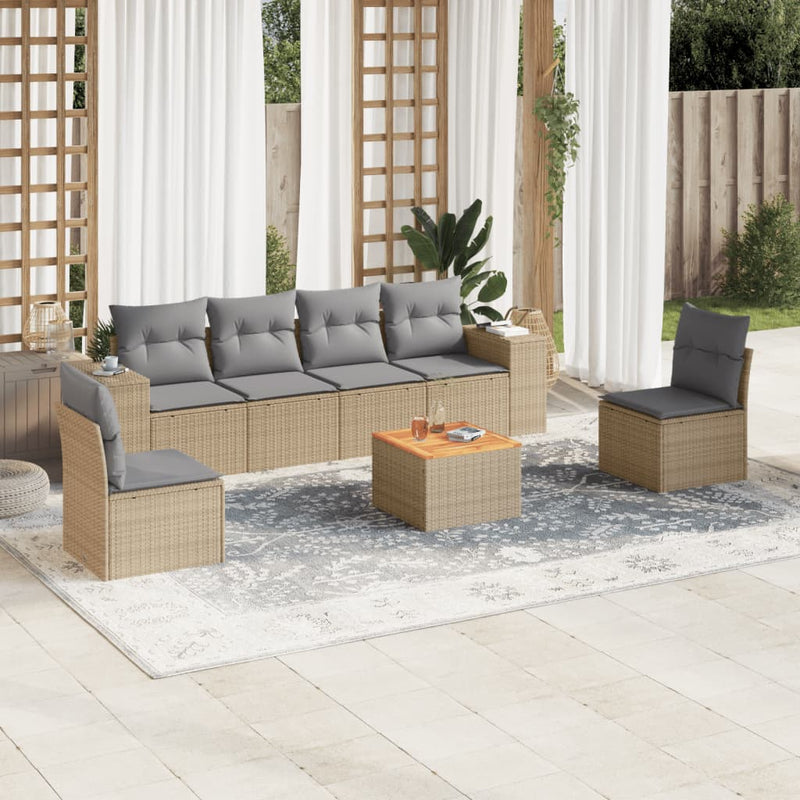 7 Piece Garden Sofa Set with Cushions Beige Poly Rattan Payday Deals