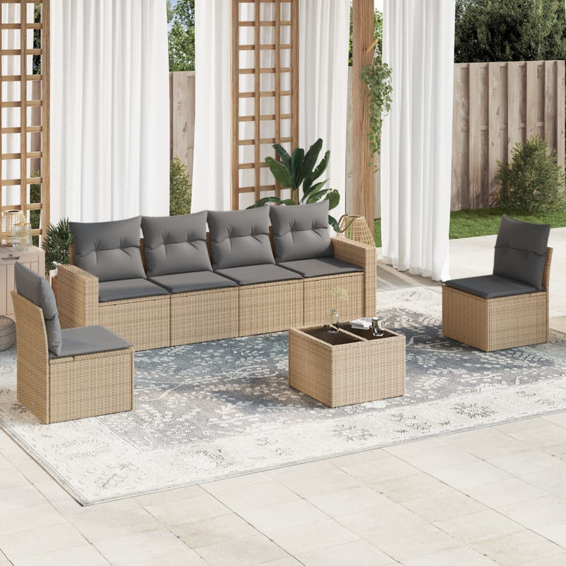 7 Piece Garden Sofa Set with Cushions Beige Poly Rattan Payday Deals