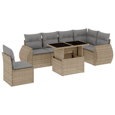 7 Piece Garden Sofa Set with Cushions Beige Poly Rattan Payday Deals