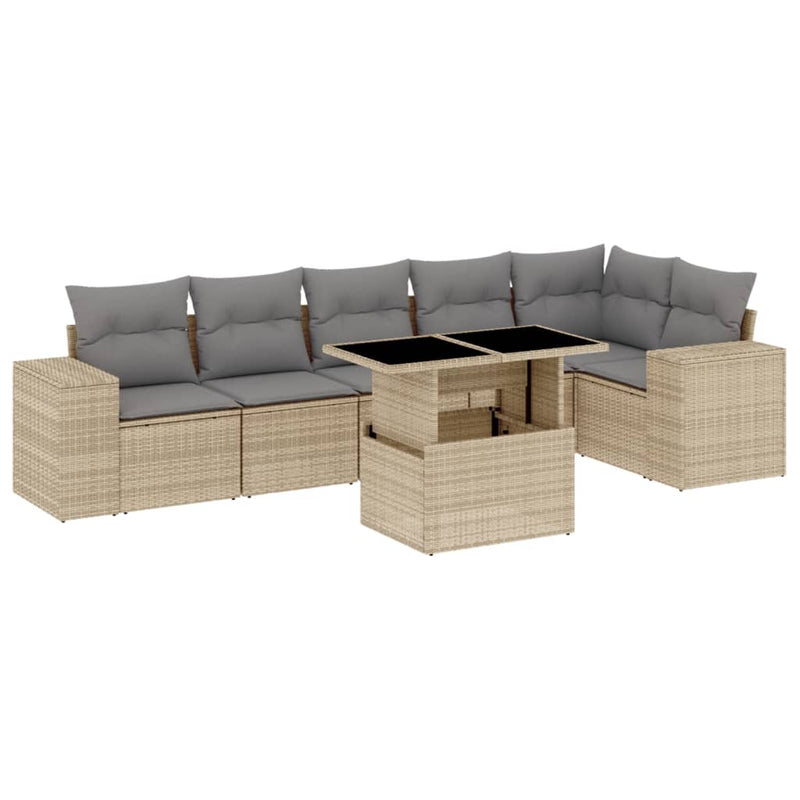 7 Piece Garden Sofa Set with Cushions Beige Poly Rattan Payday Deals