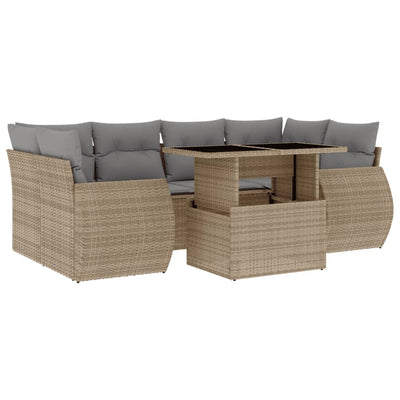 7 Piece Garden Sofa Set with Cushions Beige Poly Rattan Payday Deals