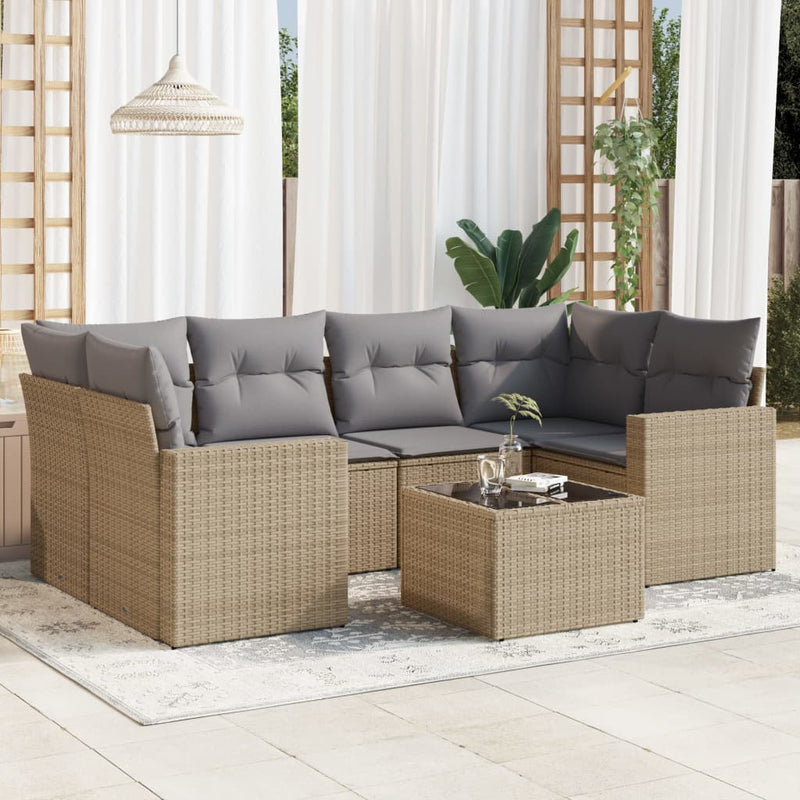 7 Piece Garden Sofa Set with Cushions Beige Poly Rattan Payday Deals