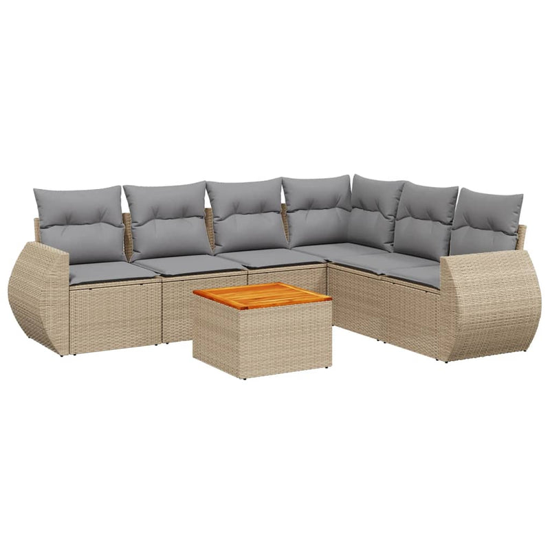 7 Piece Garden Sofa Set with Cushions Beige Poly Rattan Payday Deals