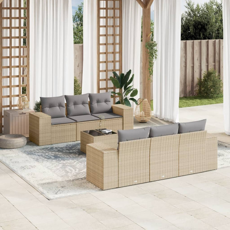 7 Piece Garden Sofa Set with Cushions Beige Poly Rattan Payday Deals