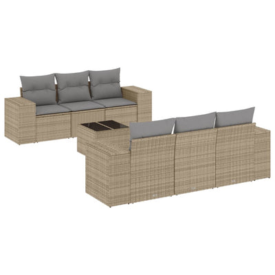 7 Piece Garden Sofa Set with Cushions Beige Poly Rattan Payday Deals