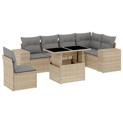 7 Piece Garden Sofa Set with Cushions Beige Poly Rattan Payday Deals