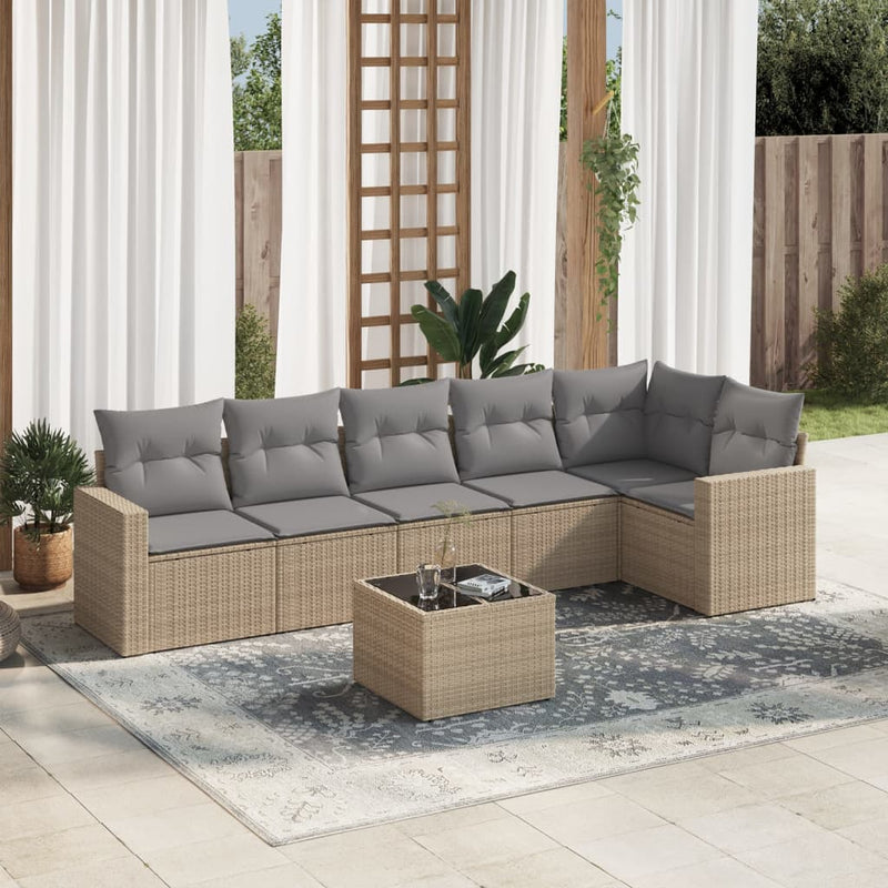 7 Piece Garden Sofa Set with Cushions Beige Poly Rattan Payday Deals