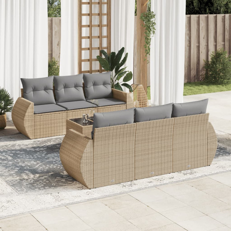 7 Piece Garden Sofa Set with Cushions Beige Poly Rattan Payday Deals