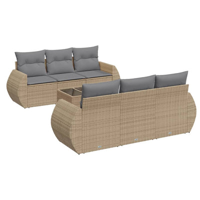 7 Piece Garden Sofa Set with Cushions Beige Poly Rattan Payday Deals