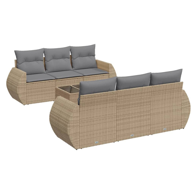 7 Piece Garden Sofa Set with Cushions Beige Poly Rattan Payday Deals